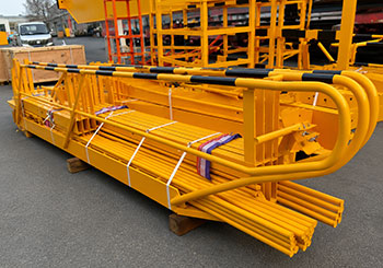 Walkways and railings bundled and strapped