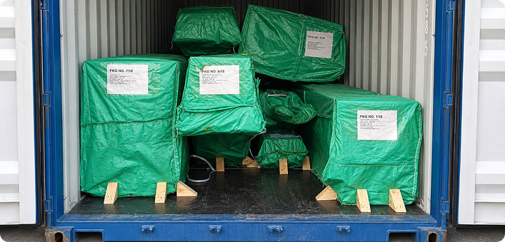container loading with lashing visible