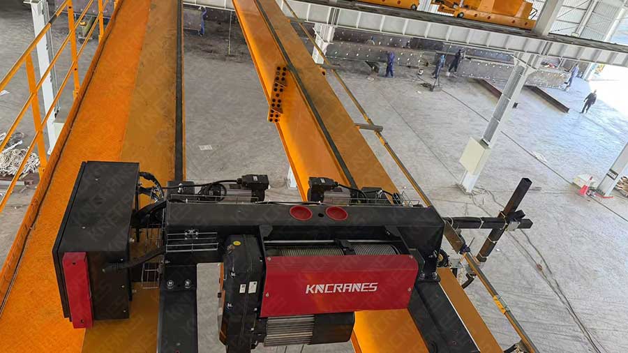 European double girder hoist trolley and walkway above the steel processing floor