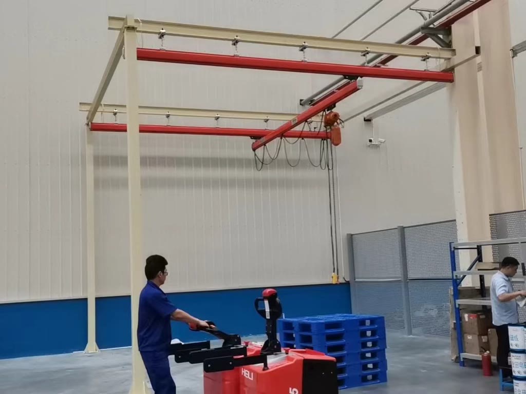 Light crane system serving a packing and dispatch area