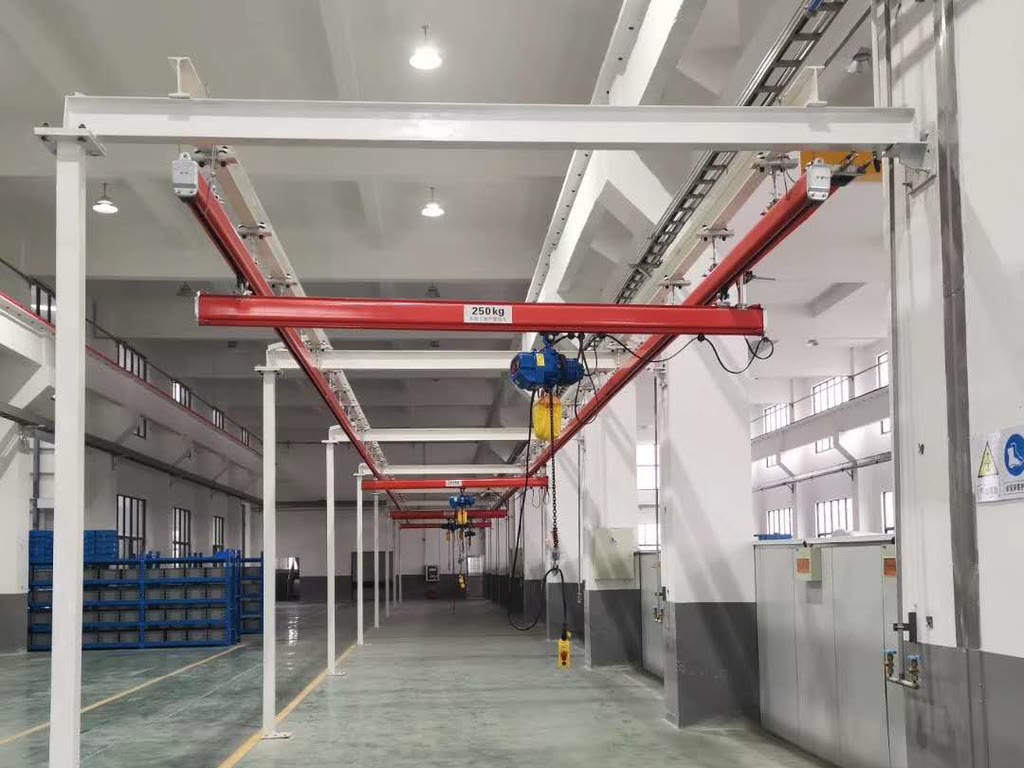 Single girder light crane with electric chain hoist