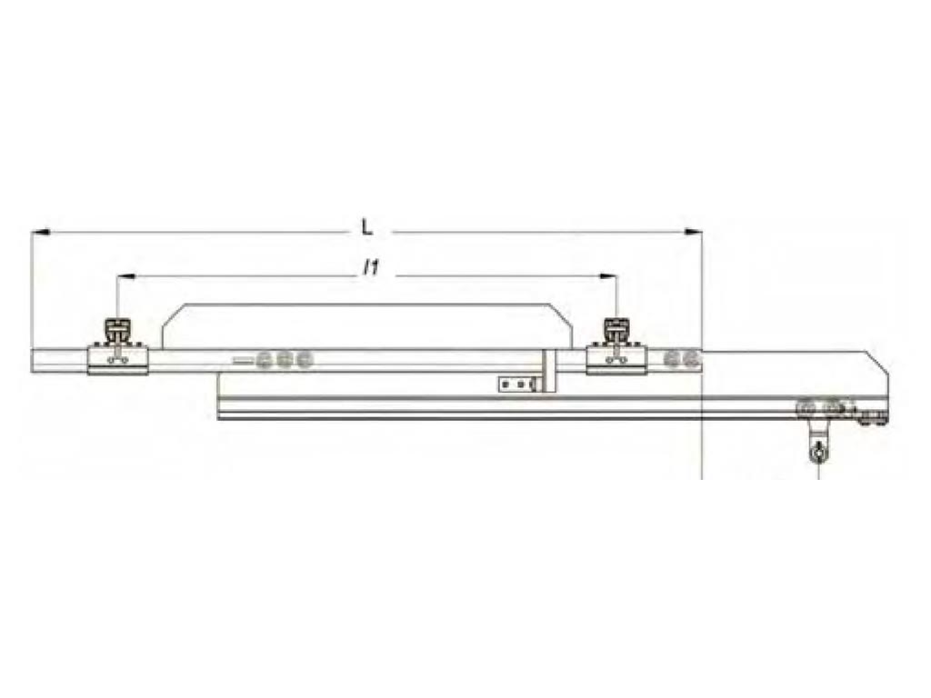 Side view drawing of the telescoping crane girder and extension beam