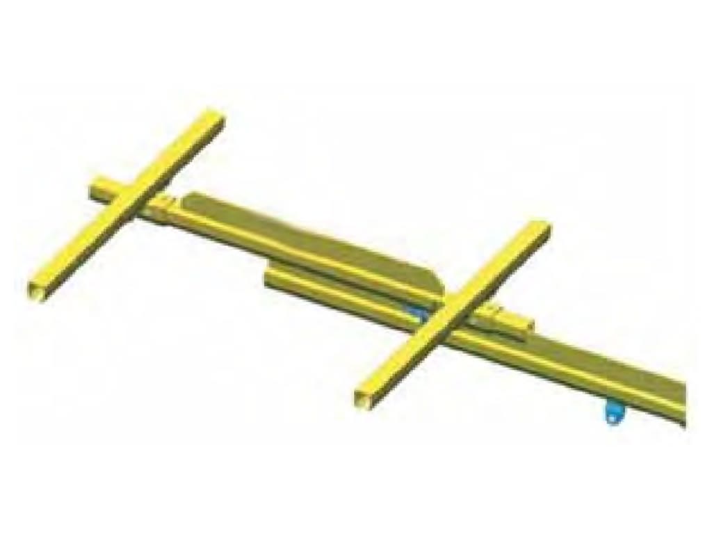 Telescoping light crane system with the beam extended beyond the runway